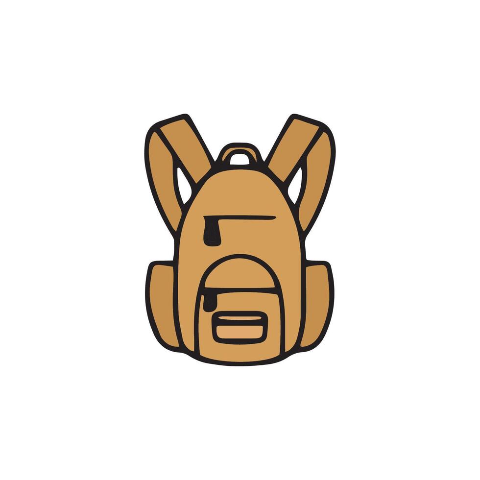 Hand drawn camping or school backpack doodle. Bag for travel in sketch style. illustration isolated on white background. vector