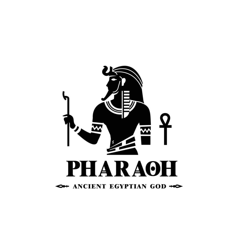 Silhouette of ancient egyptian god pharaoh, middle east king with crown and death symbol vector