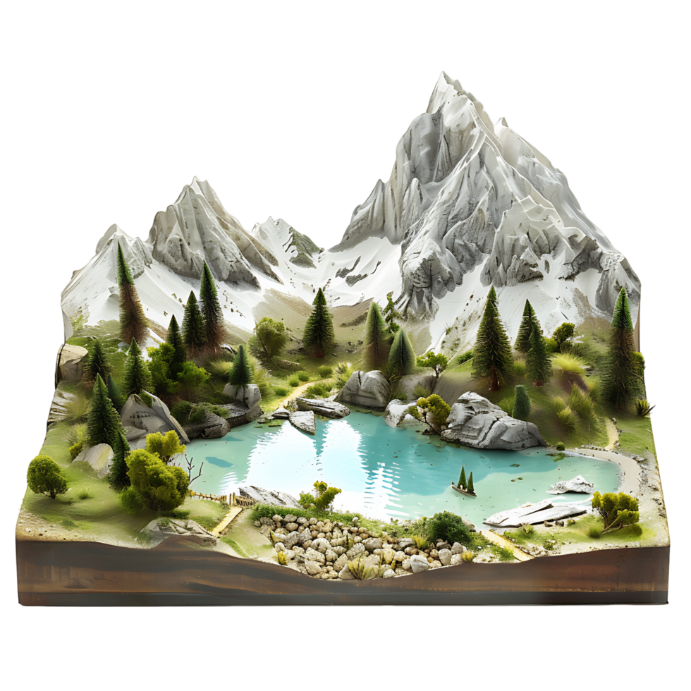 Transparent Cutout of Landscape with Lake and Mountains png