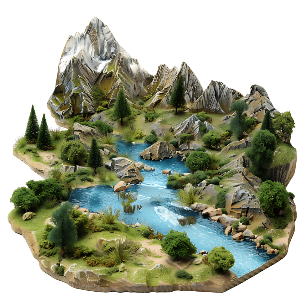 Isolated Landscape Lake and Mountains on Transparent Background png