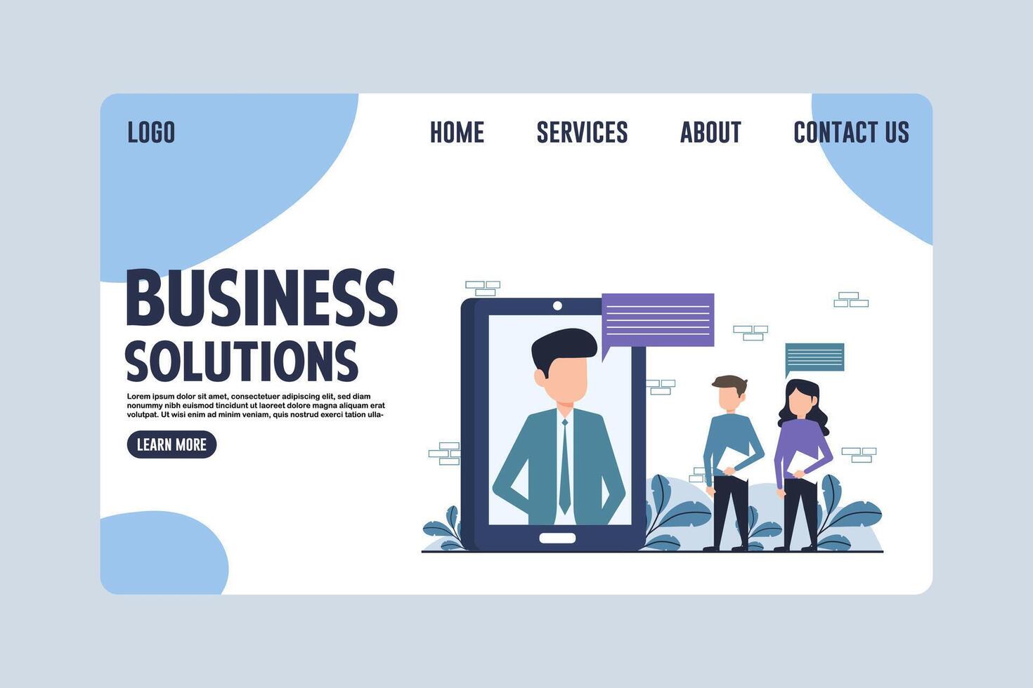 Modern Business Solutions Landing Page Design Illustration vector