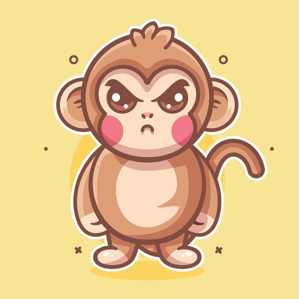 serious monkey animal character mascot with angry expression isolated cartoon vector
