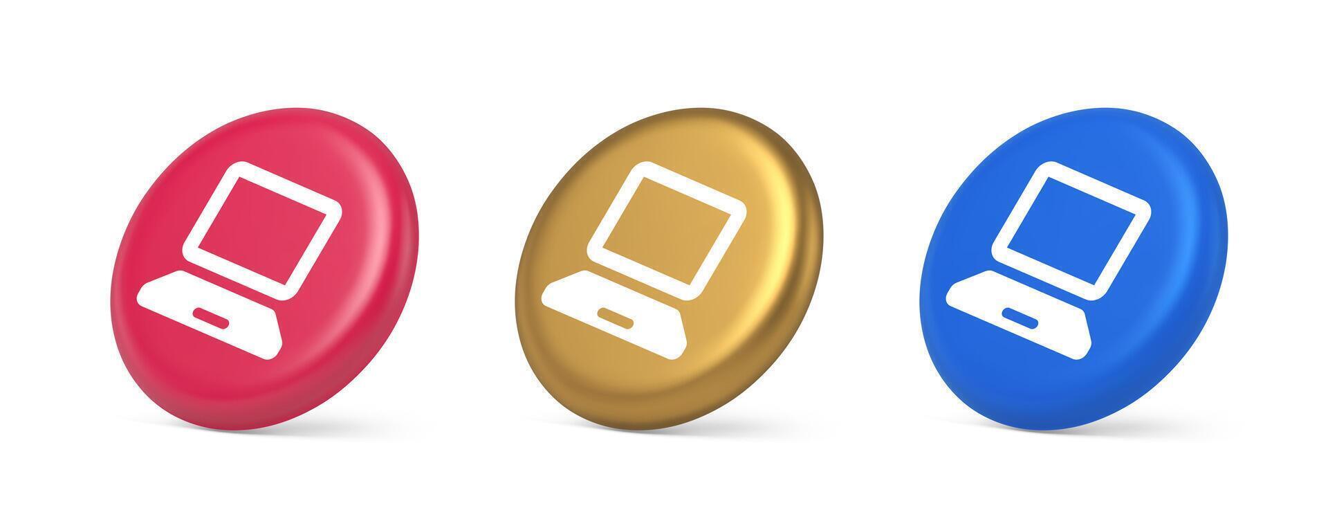 Computer network connection button digital information browsing 3d realistic isometric circle icon vector