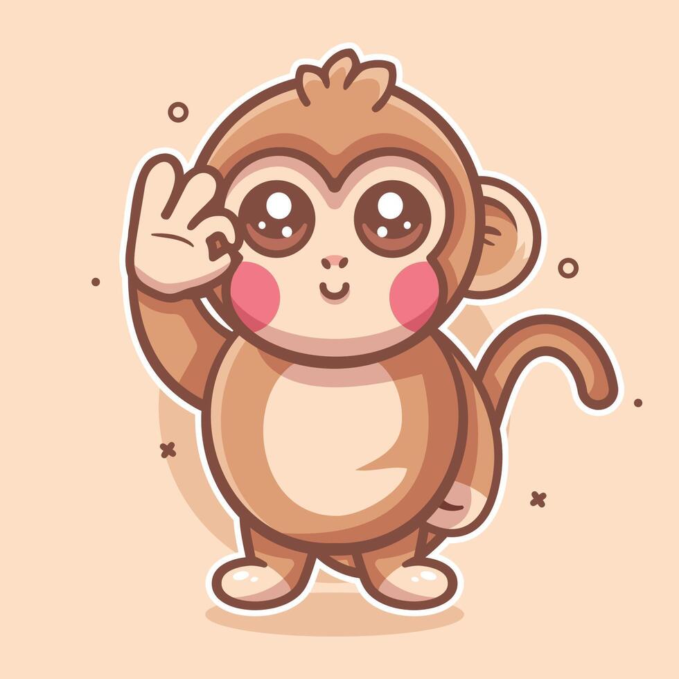 happy monkey animal character mascot with ok sign hand gesture isolated cartoon vector