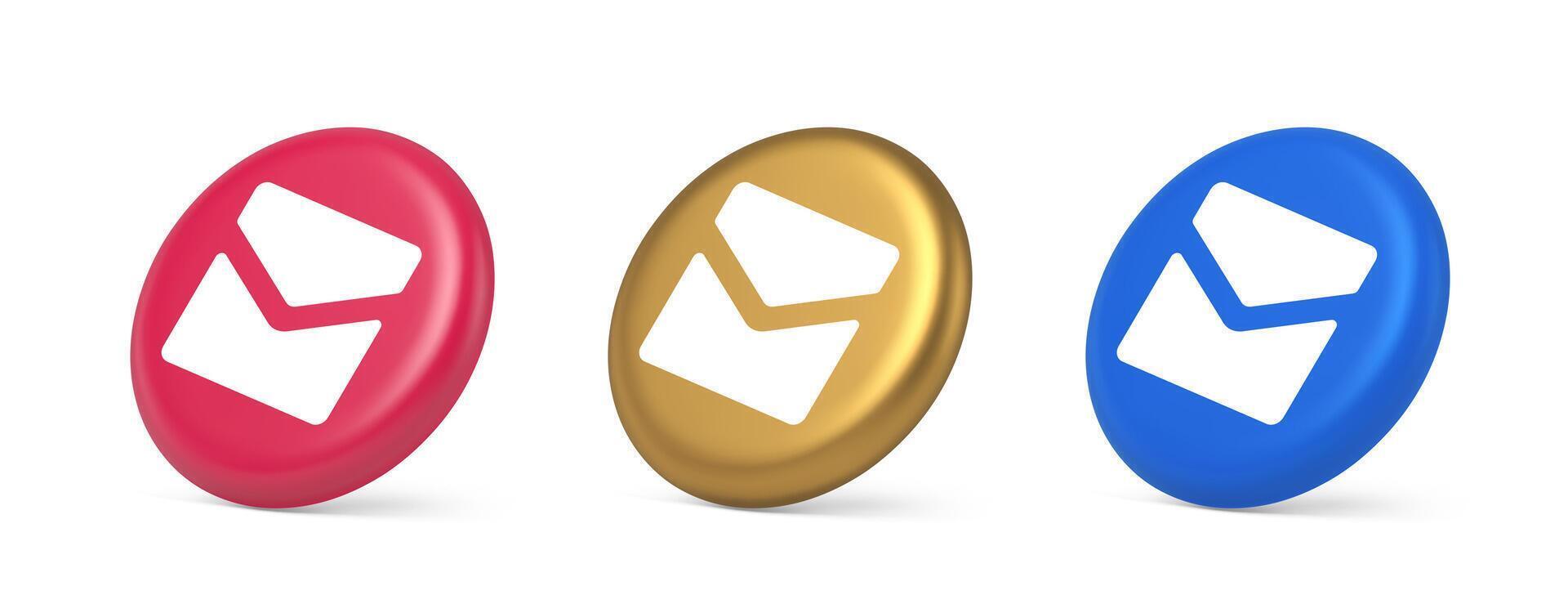 Email letter incoming message closed envelope mobile application button 3d realistic isometric circle icon vector