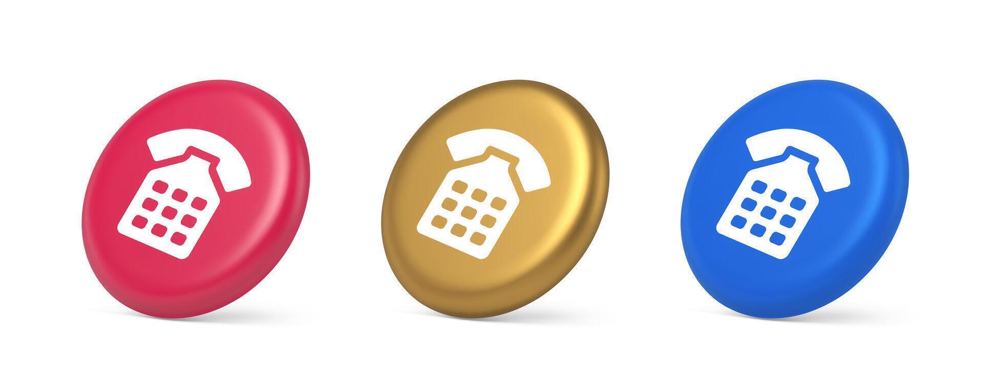 Phone call contact communication web button helpline hotline 3d realistic isometric circle icon vector