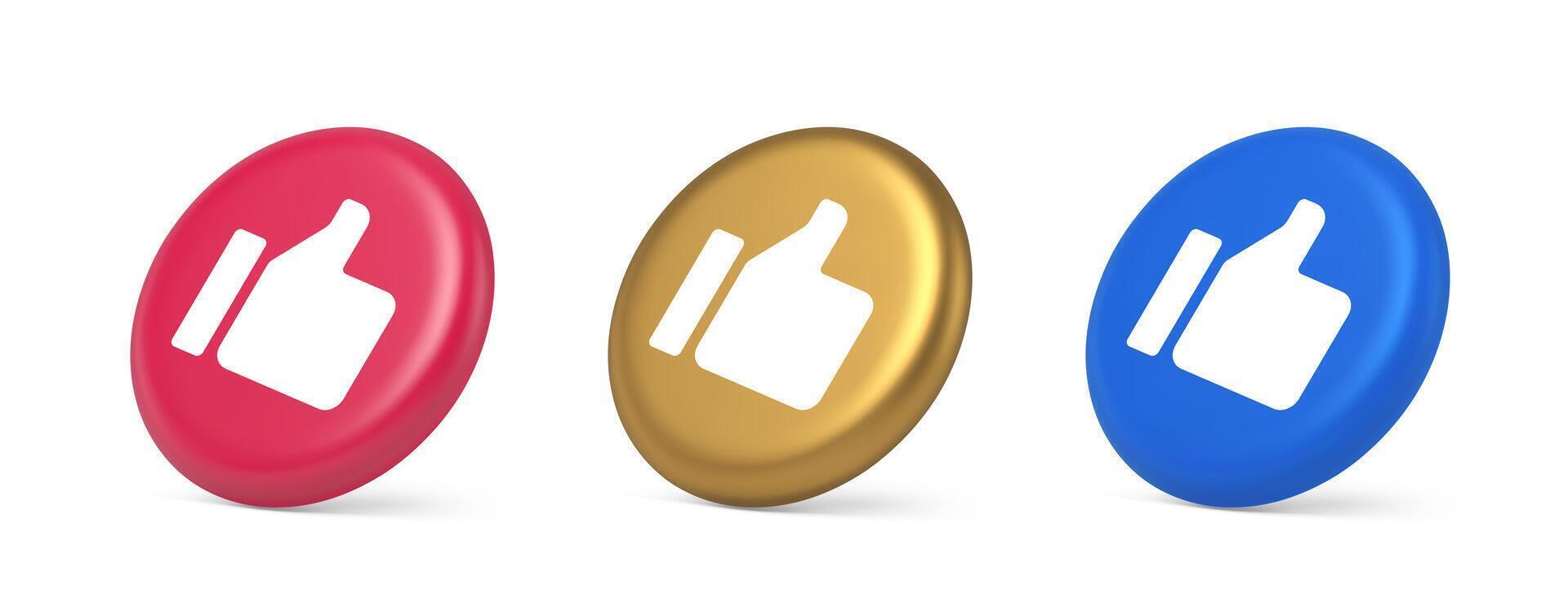 Thumb up like cool button cyberspace approve acceptance communication 3d realistic isometric circle icon vector