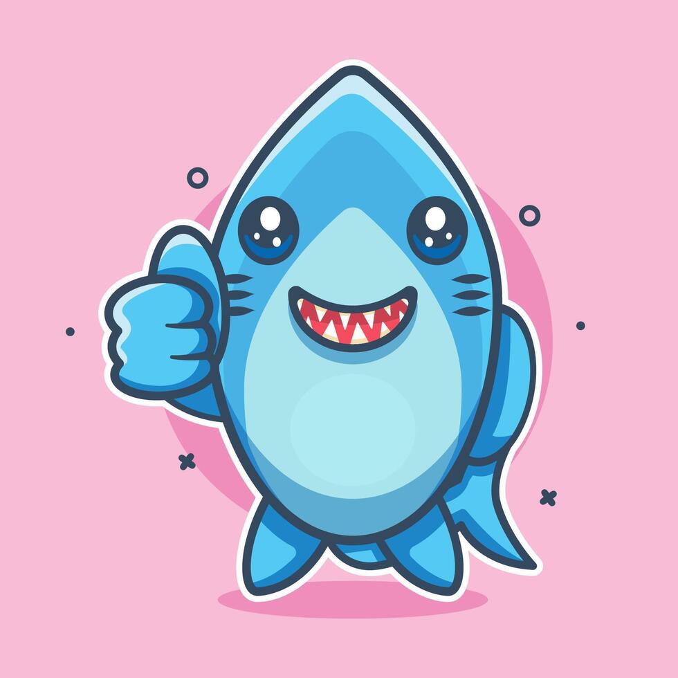 smiling shark animal character mascot with thumb up hand gesture isolated cartoon vector