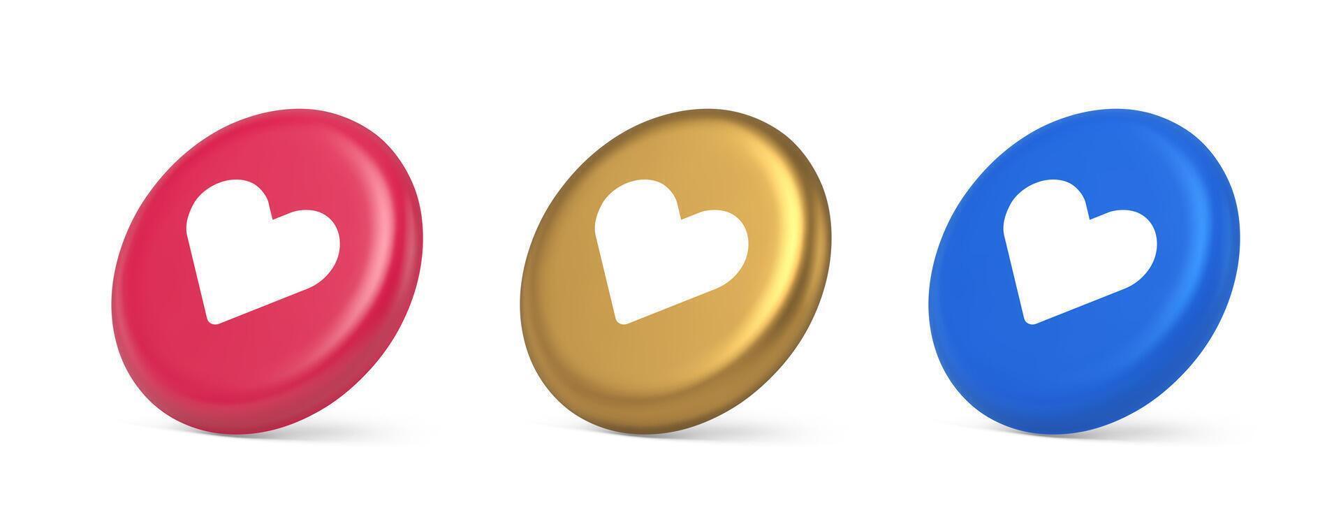 Dating application mobile interface button with heart social network communication 3d isometric circle icon vector
