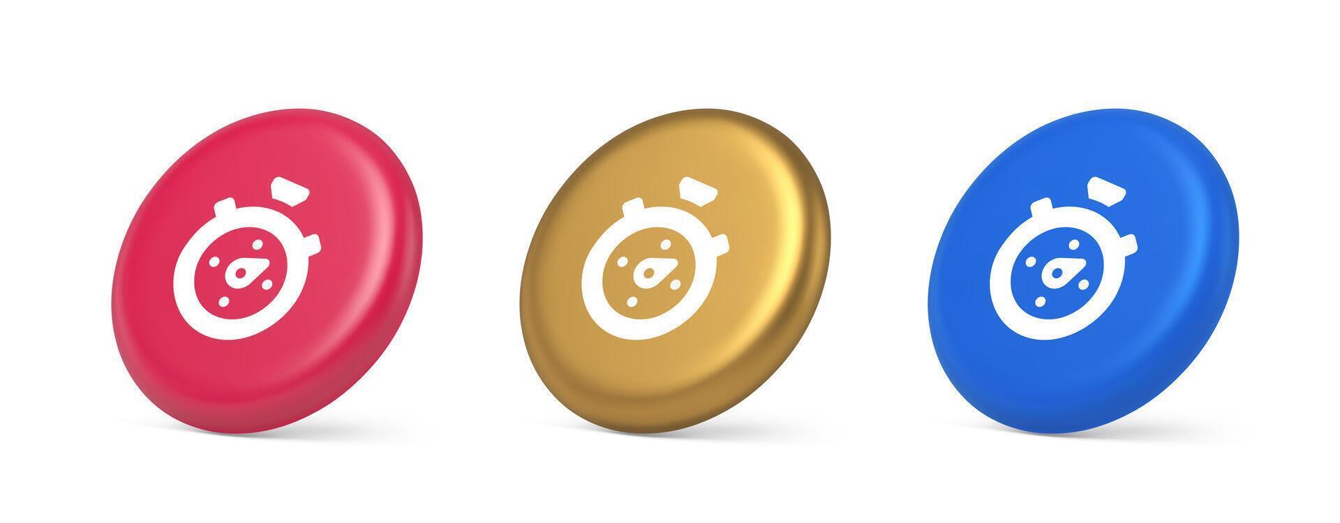 Stopwatch button timer speed time counting application panel interface 3d realistic isometric circle icon vector