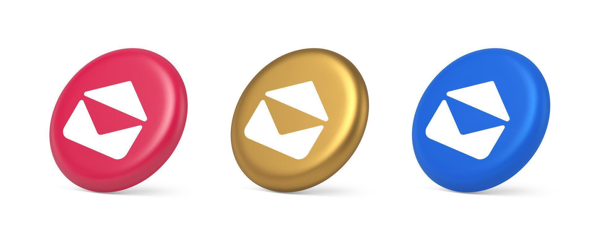 Email open envelope letter received incoming message button 3d realistic isometric circle icon vector