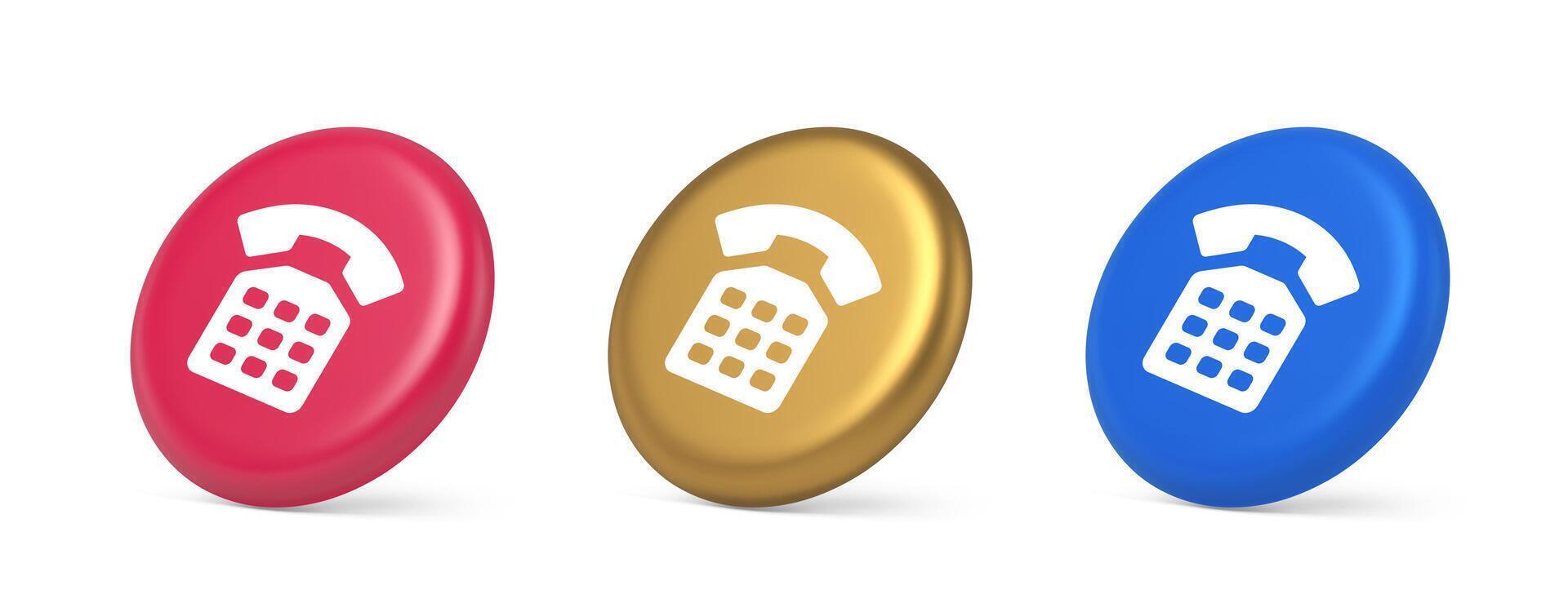 Phone customer support call contact connect button retro telephone handset 3d realistic isometric circle icon vector