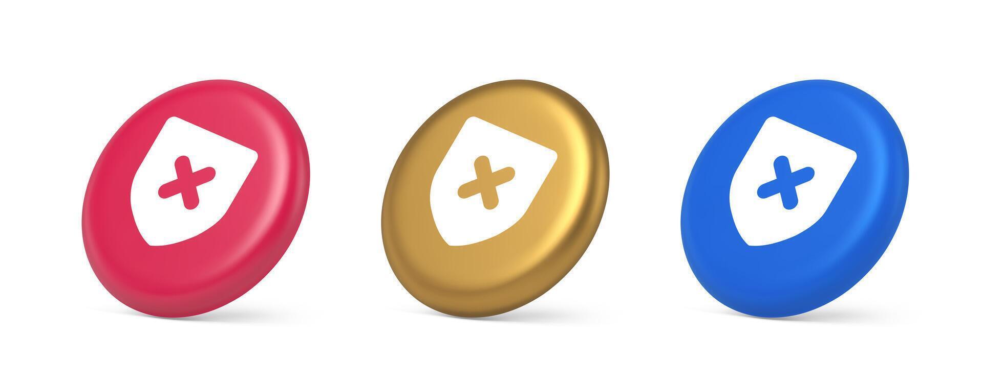 Decline shield button cross mark wrong unsend defense virtual guard 3d realistic isometric circle icon vector