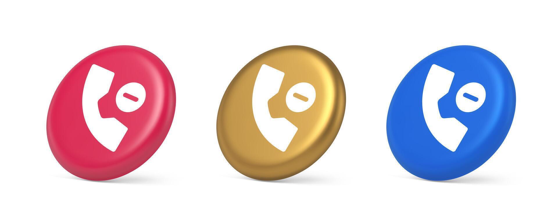 Phone call delete contact communication button voice conversation web interface app 3d isometric circle icon vector