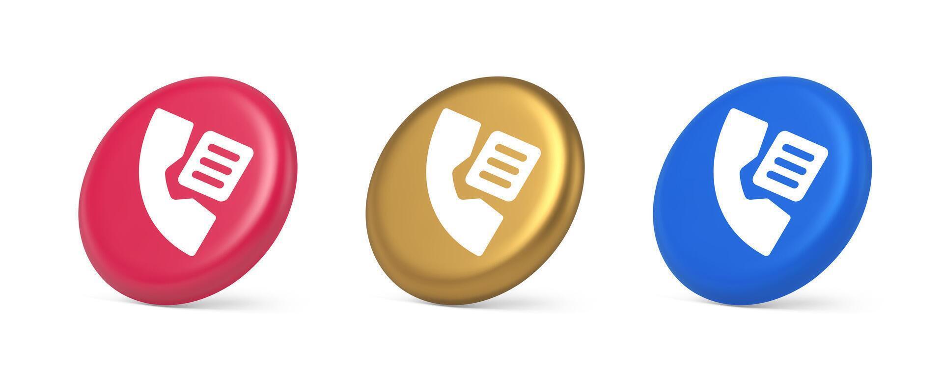 Phone book contact numbers list button search voice communication 3d realistic isometric circle icon vector