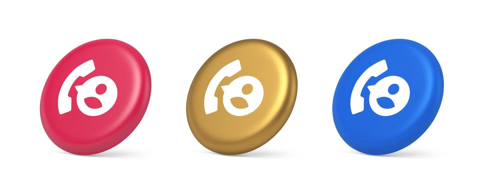 Phone contact call helpdesk customer support button telephone talk service 3d realistic isometric circle icon vector