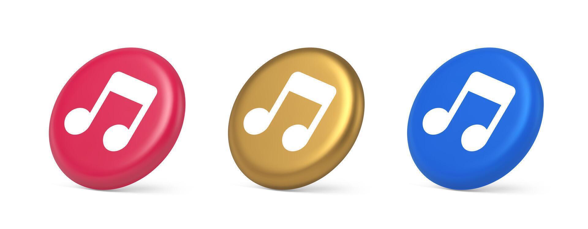 Music note audio sound button audio sound listening production 3d realistic isometric circle icon vector