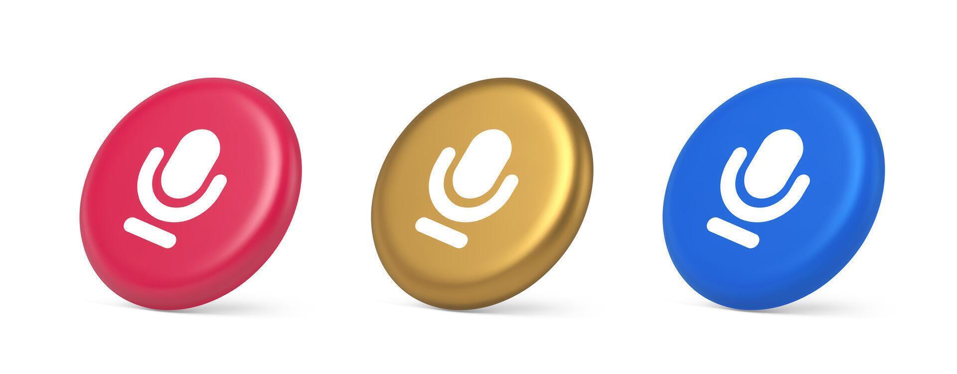 Microphone sound live recording button web app design radio music broadcasting 3d isometric circle icon vector
