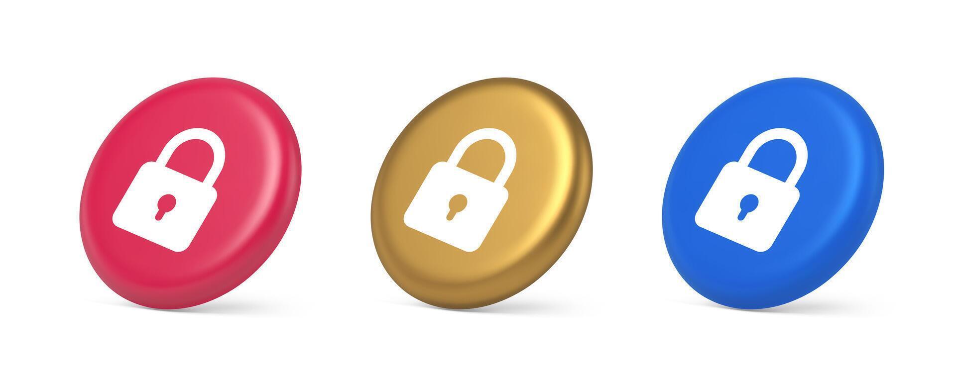 Padlock locking web access button password security protection safe encryption 3d isometric circle icon vector