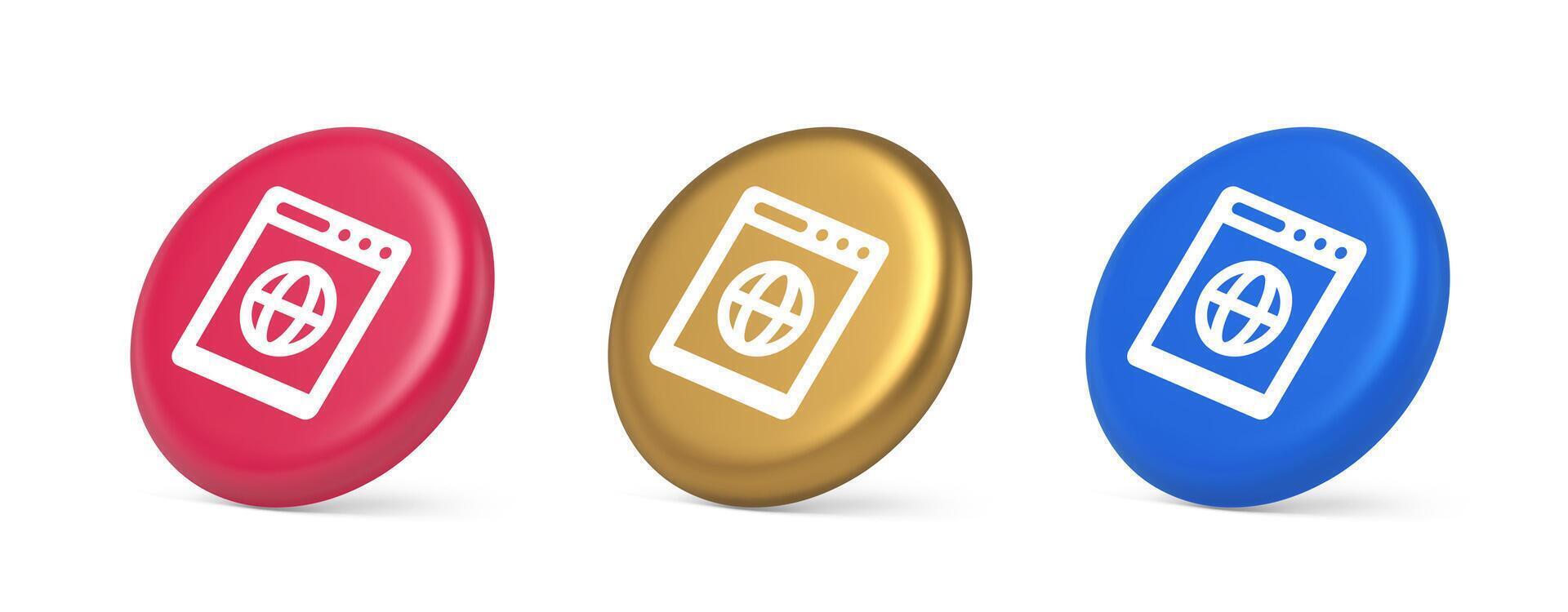 Internet browser global wireless connection button cyberspace virtual networking 3d isometric circle icon vector