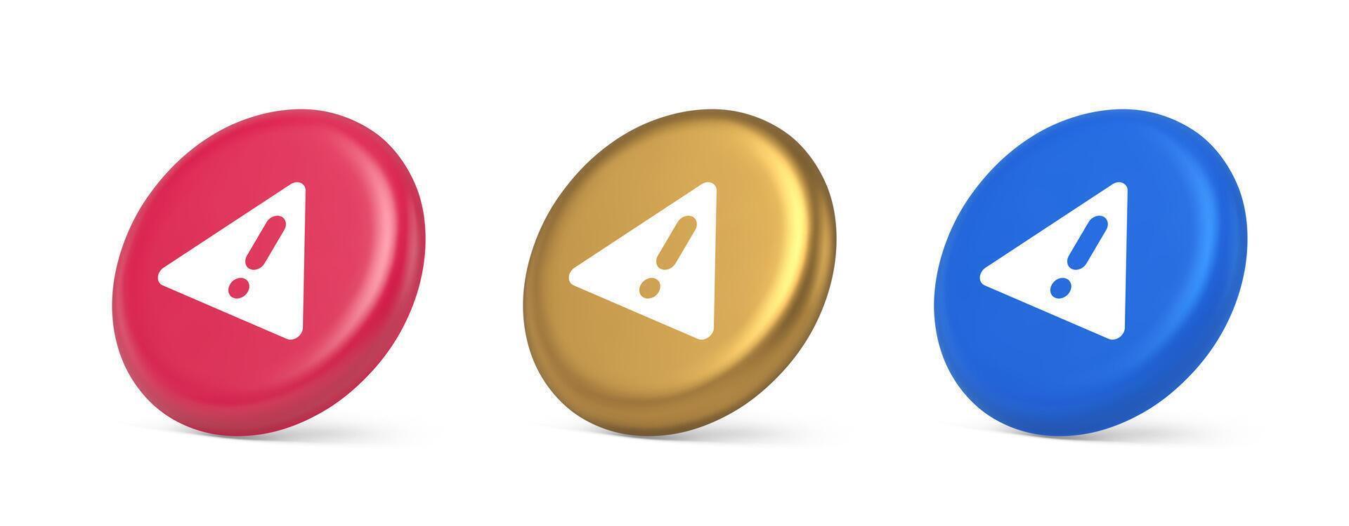 Exclamation point triangle button attention advice mark important information 3d isometric circle icon vector