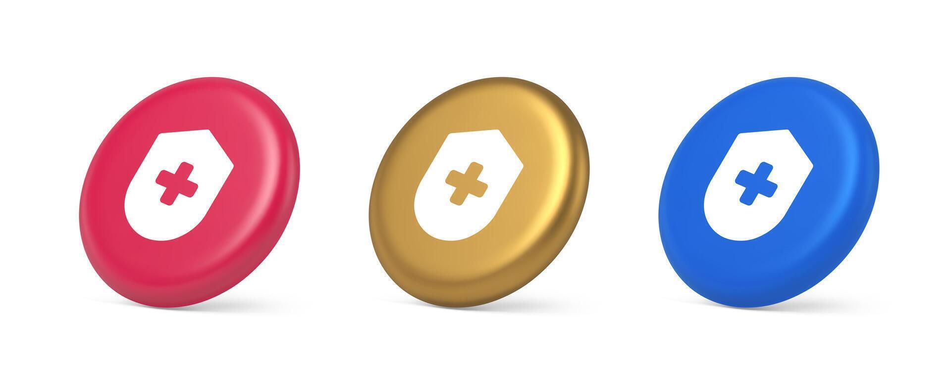 Medical secure shield check plus button approval confidential medicine protection 3d isometric circle icon vector