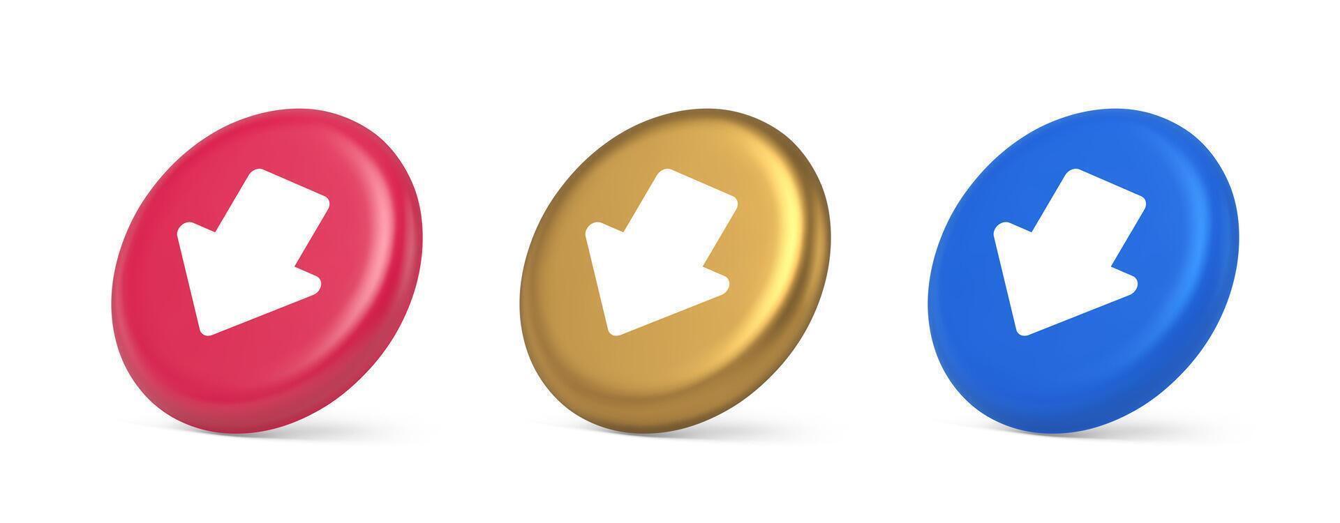 Arrow down button keyboard navigation pointer cyberspace downloading web app 3d isometric circle icon vector