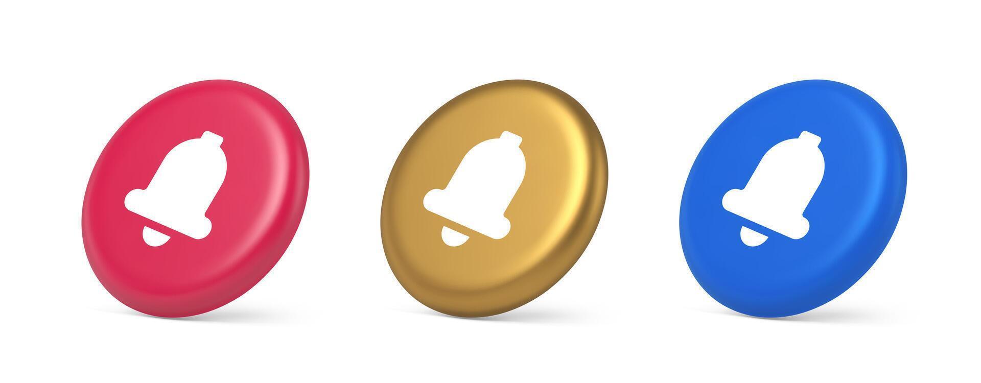 Handbell ring button cyberspace sound reminder service 3d realistic isometric circle icon vector