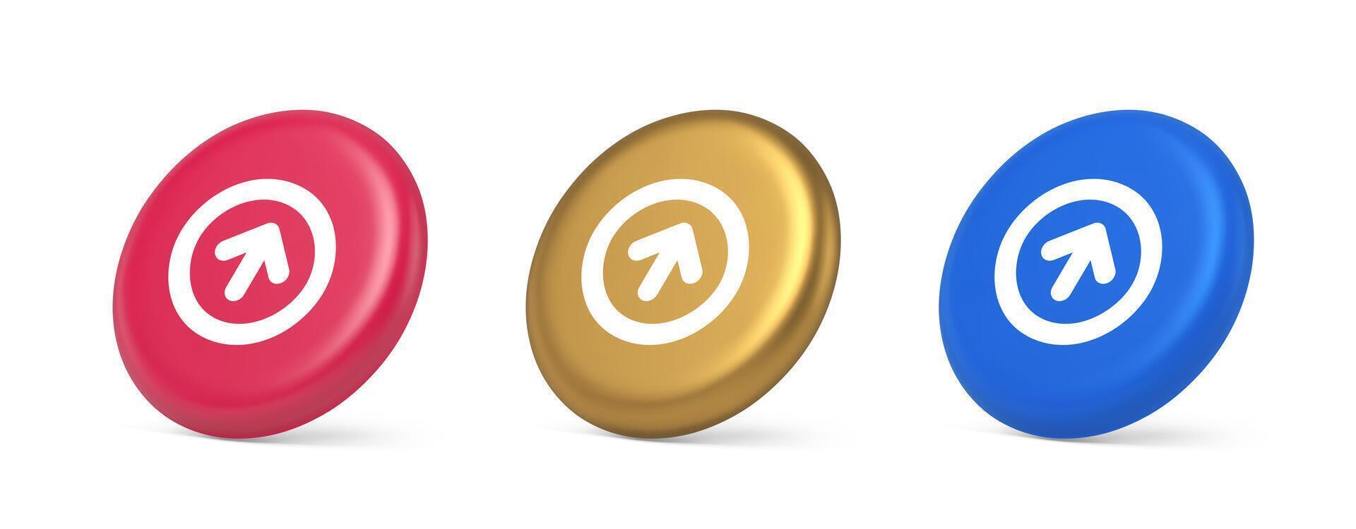 Up arrow round border button cyberspace navigation pointer 3d realistic isometric circle icon vector