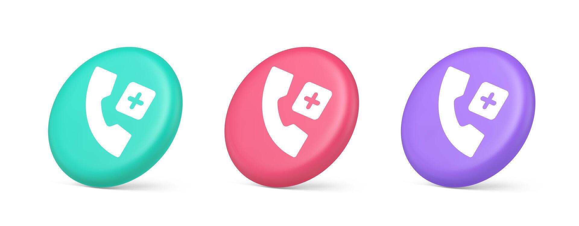 Call phone add emergency hotline service button 3d realistic isometric circle icon vector