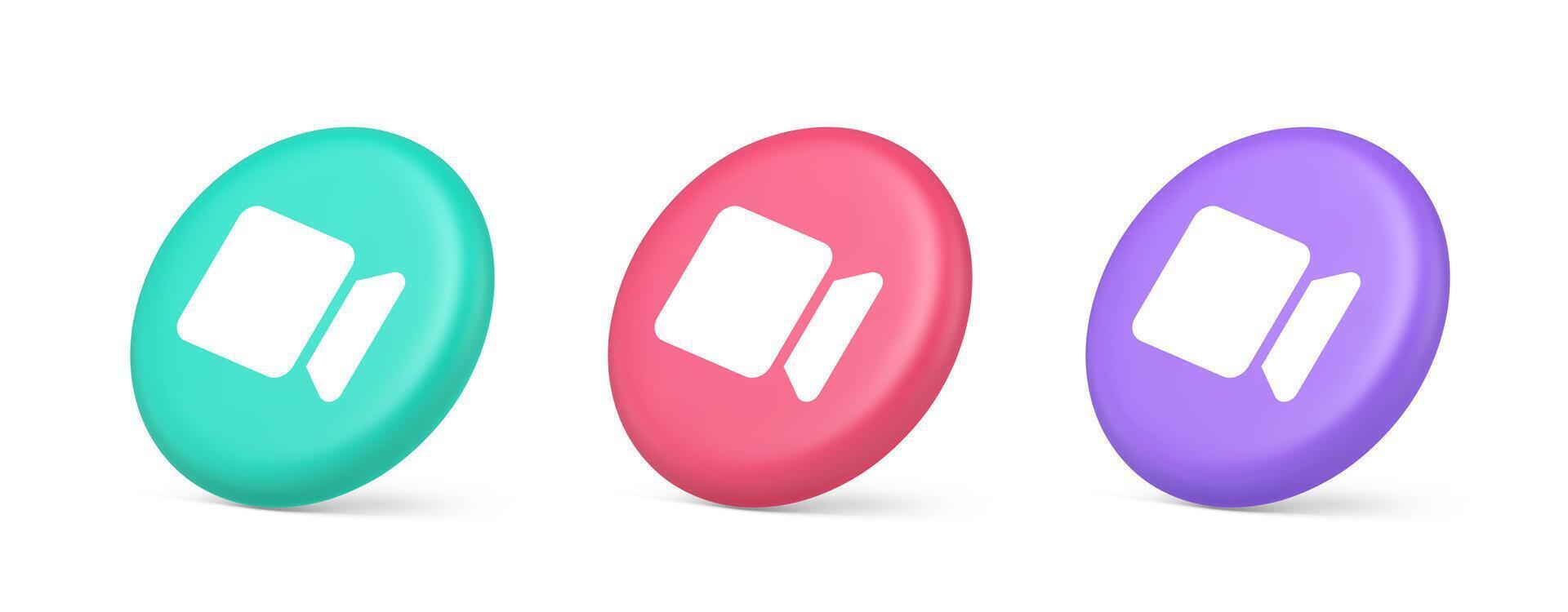 Camera photo shooting multimedia content creation button 3d realistic isometric circle icon vector