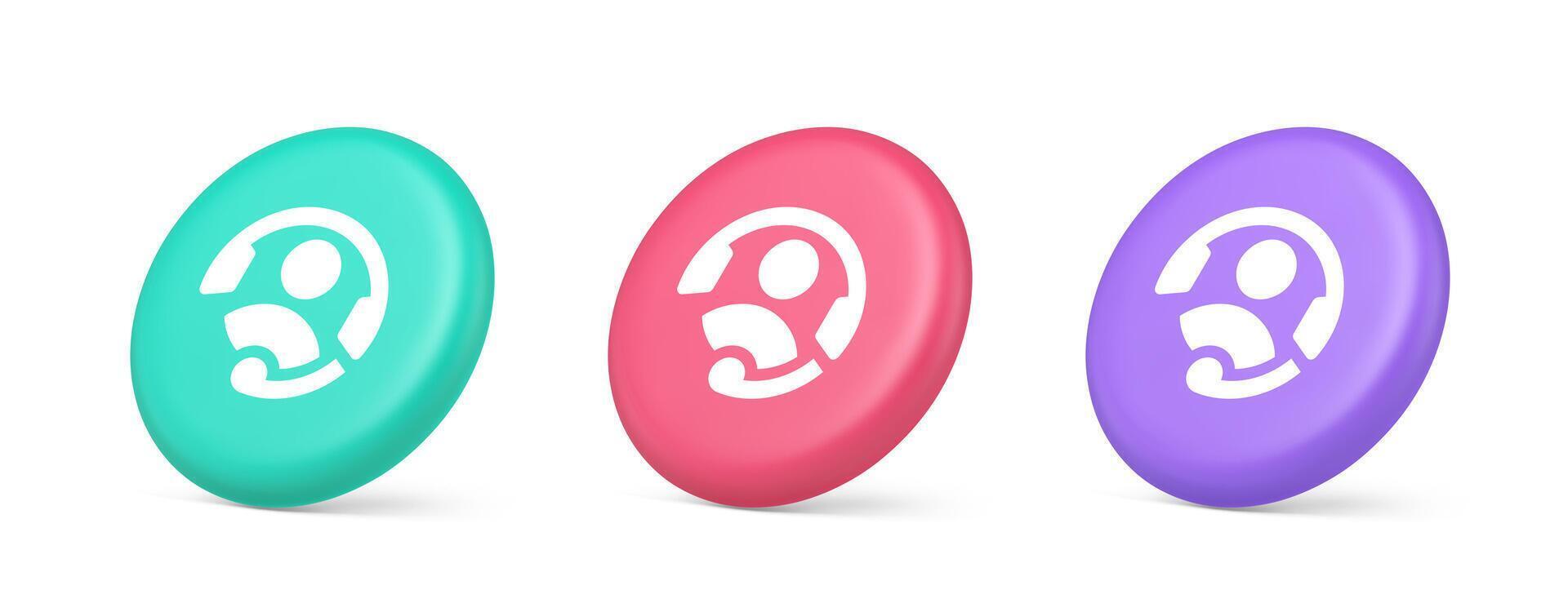 Customer support helpdesk assistance button call helpline connection 3d realistic isometric circle icon vector