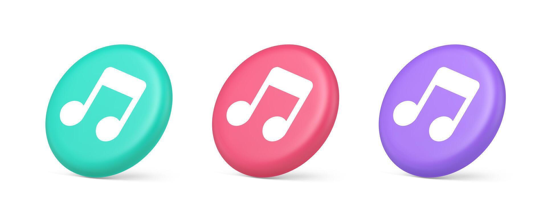 Music note audio sound button audio sound listening production 3d realistic isometric circle icon vector