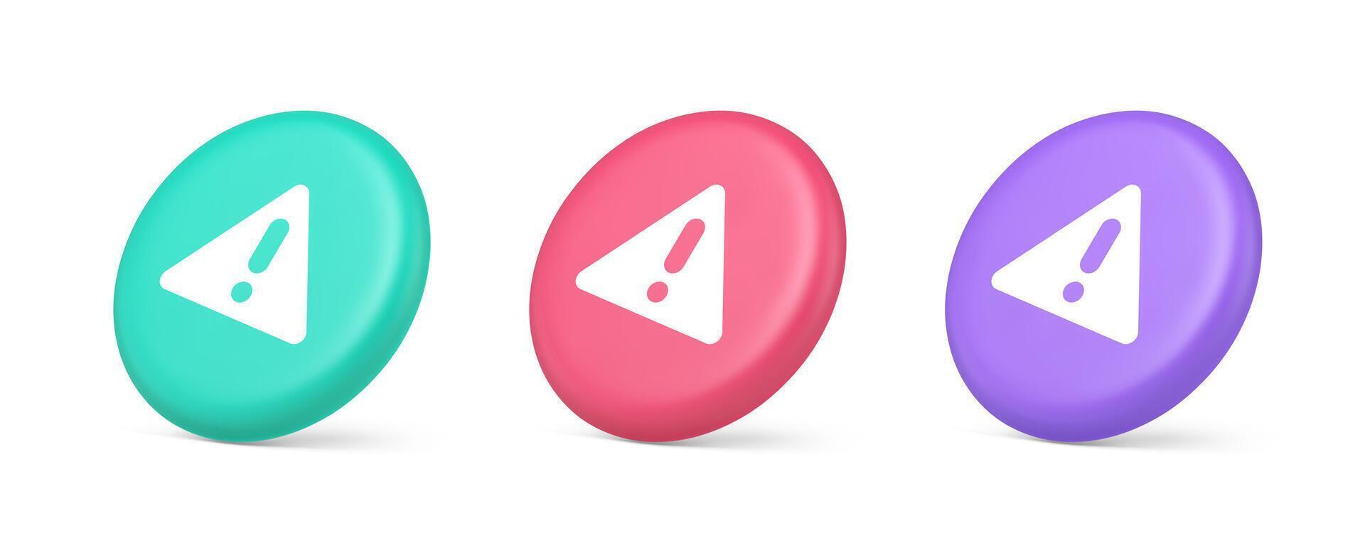 Exclamation point triangle button attention advice mark important information 3d isometric circle icon vector