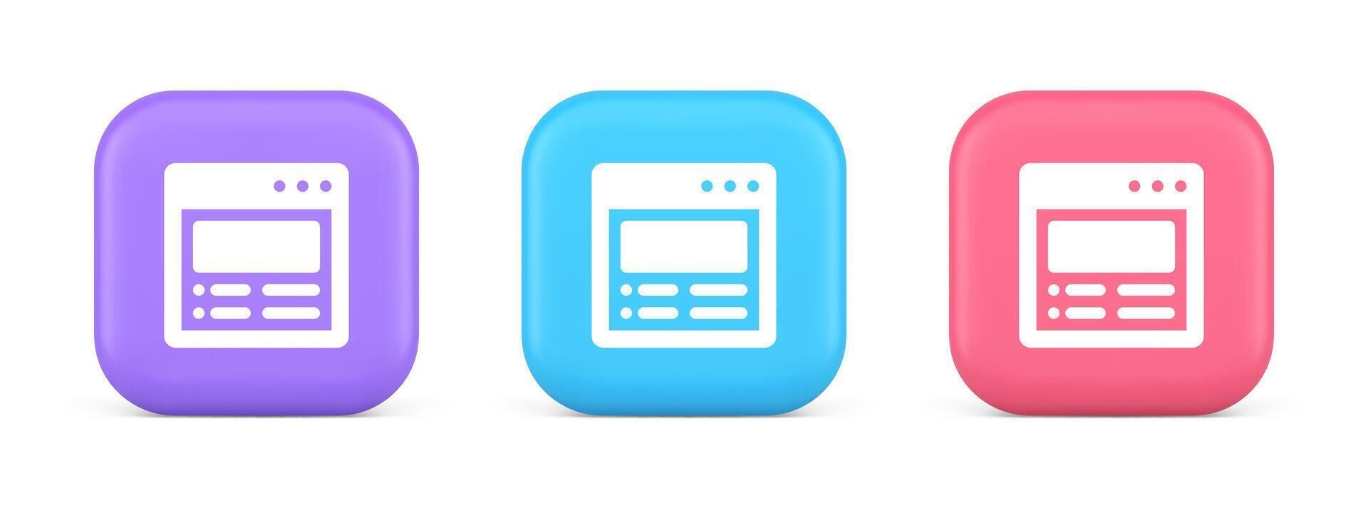 Internet document tax form banking account web page button virtual browsing interface 3d icon vector