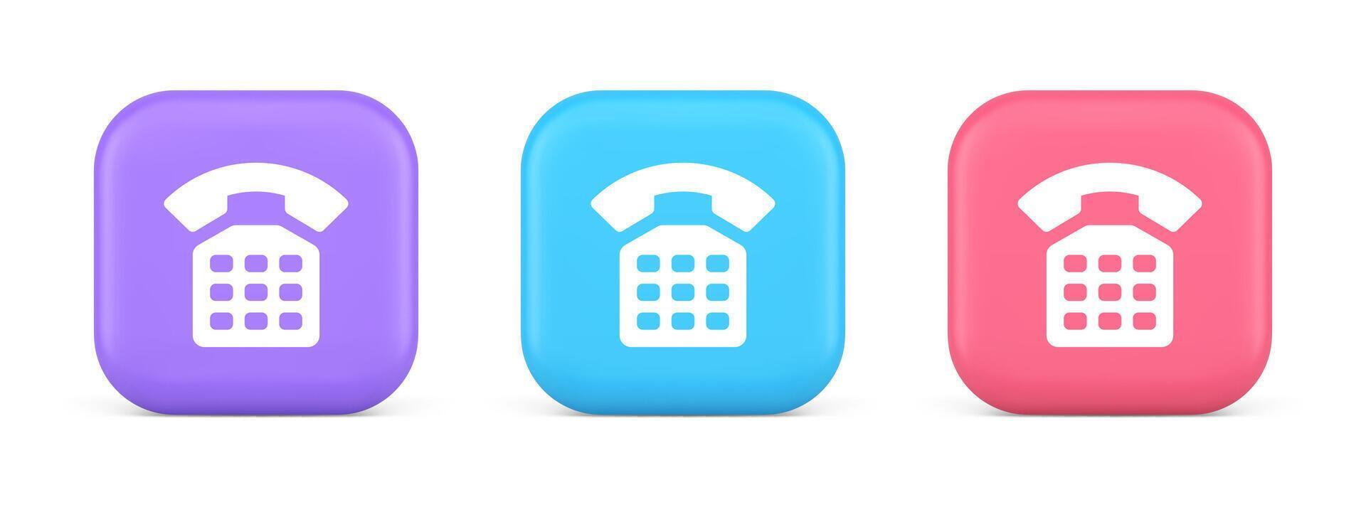 Phone customer support call contact connect button retro telephone handset 3d realistic icon vector