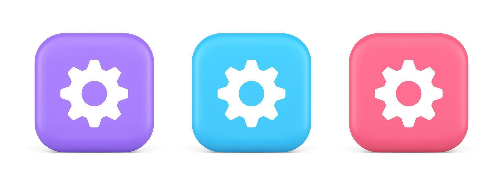 Cog gear button web technology setting repair business interface 3d realistic icon vector