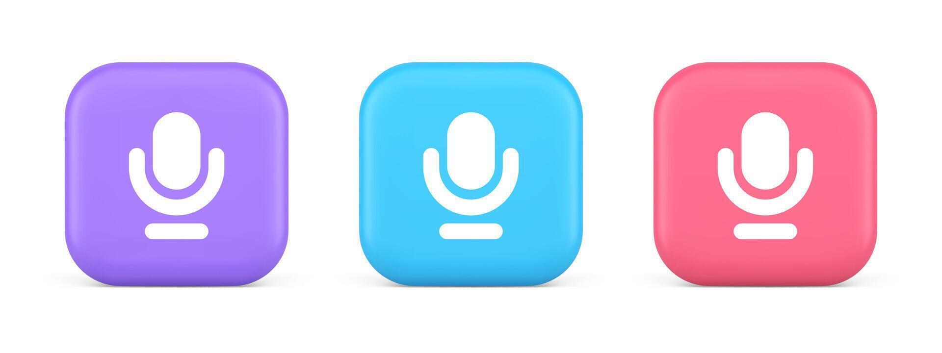 Microphone sound live recording button web app design radio music broadcasting 3d icon vector