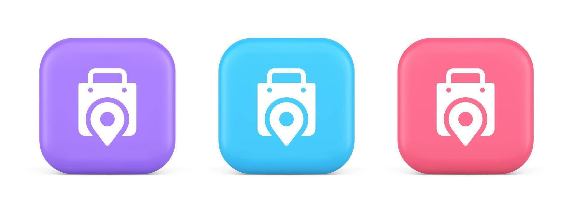 Shop location map pin with shopping bag button web app design realistic icon vector