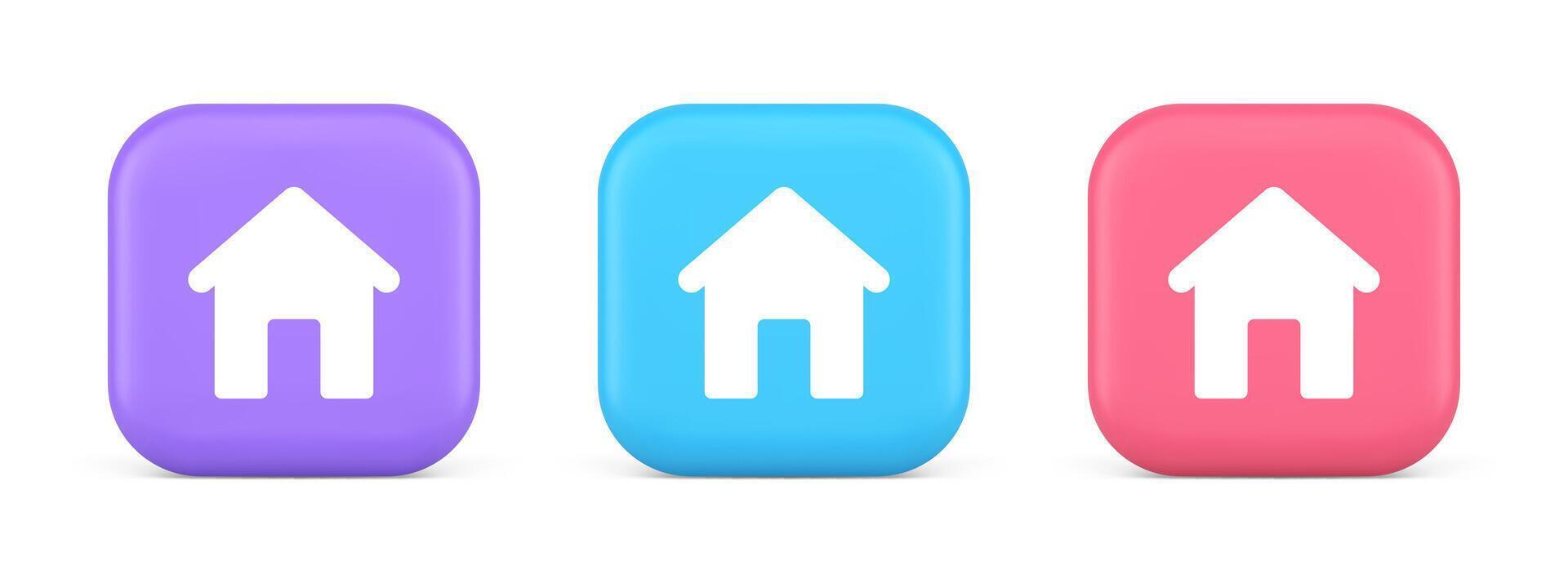 Home page button house web symbol cyberspace application interface 3d realistic icon vector