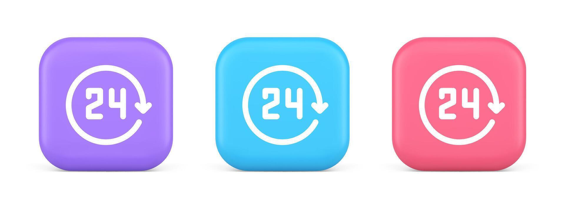 24 hours circle arrow button always available assistance service 3d realistic icon vector