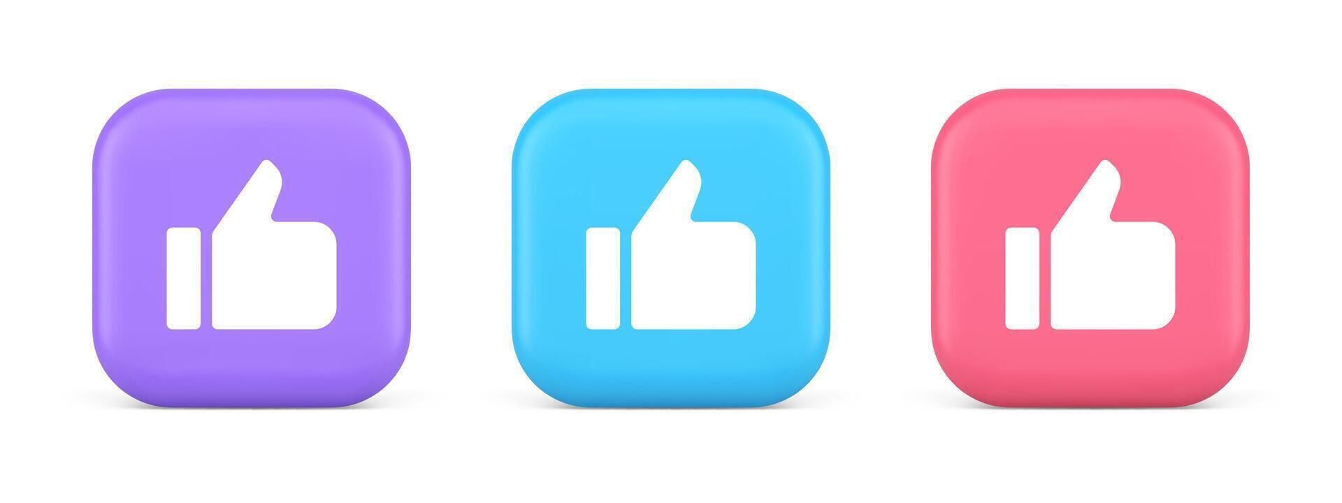 Like thumb up approve rating button confirmation cool website networking 3d realistic icon vector