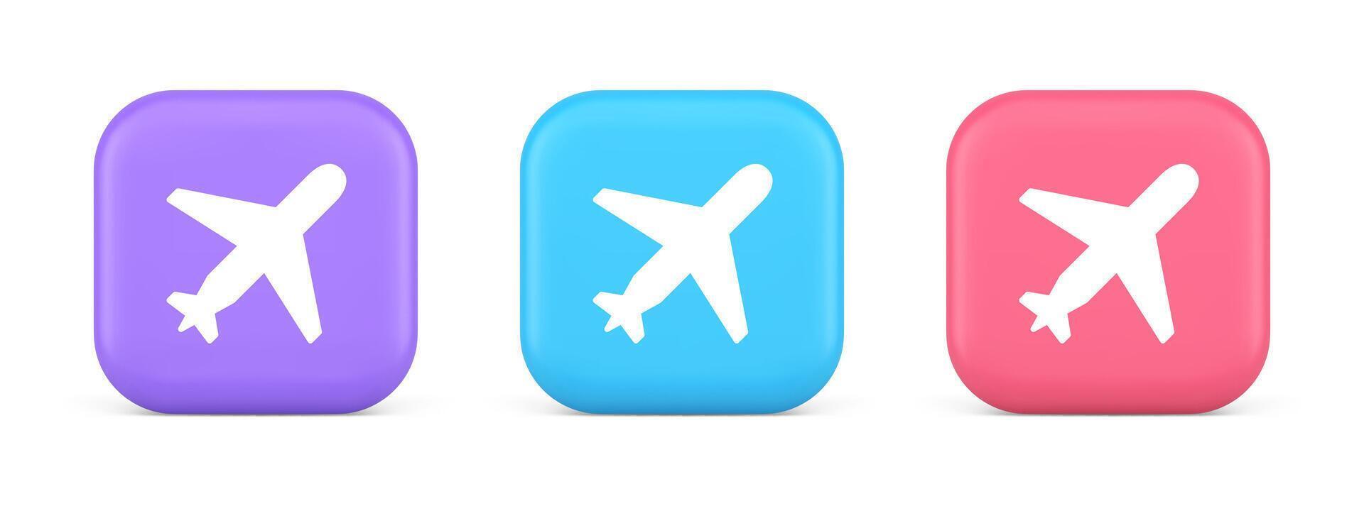 Airplane plane travel button flying vehicle commercial jet navigation 3d realistic icon vector