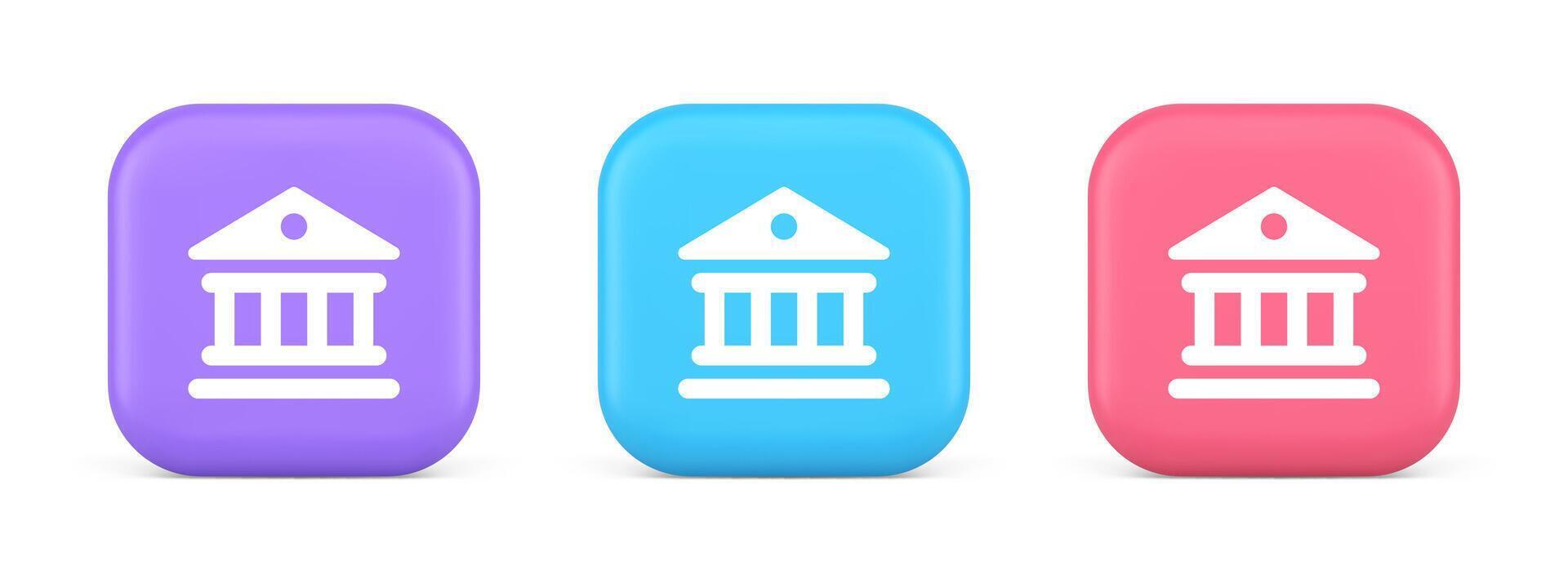 Museum antique building columns button gallery mythology civilization house 3d realistic icon vector