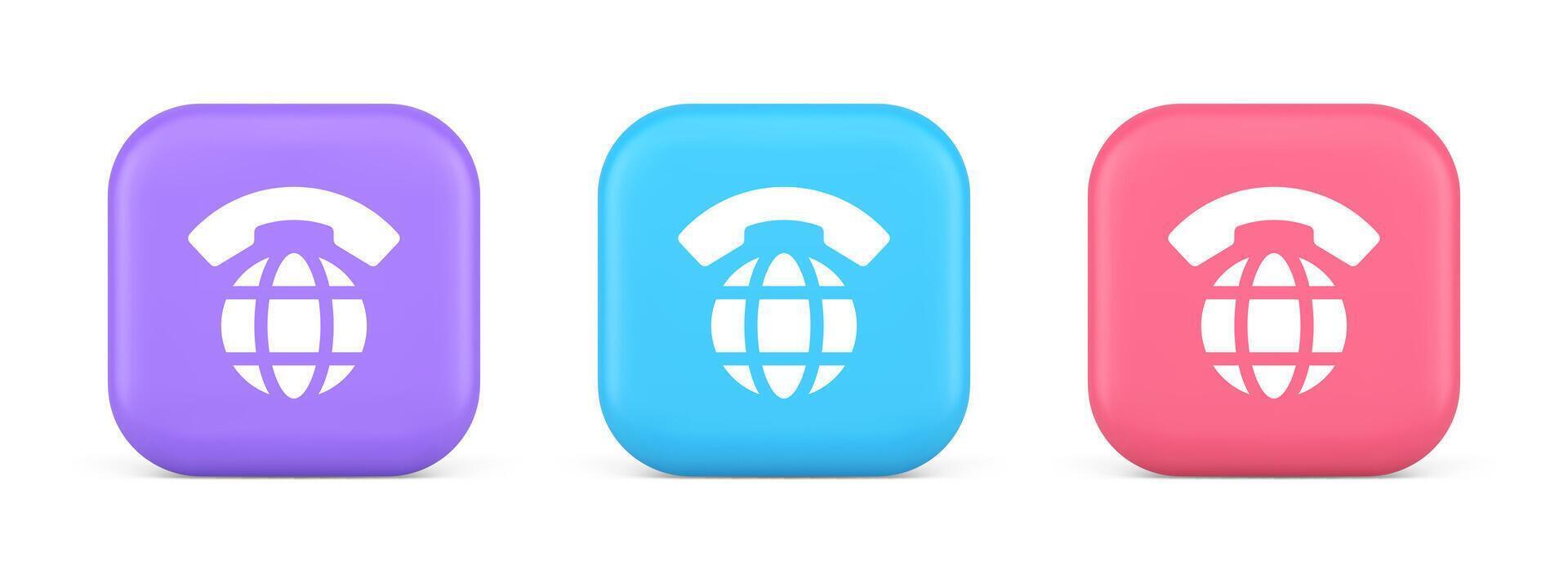 Global phone communication button internet telephone connection 3d realistic icon vector