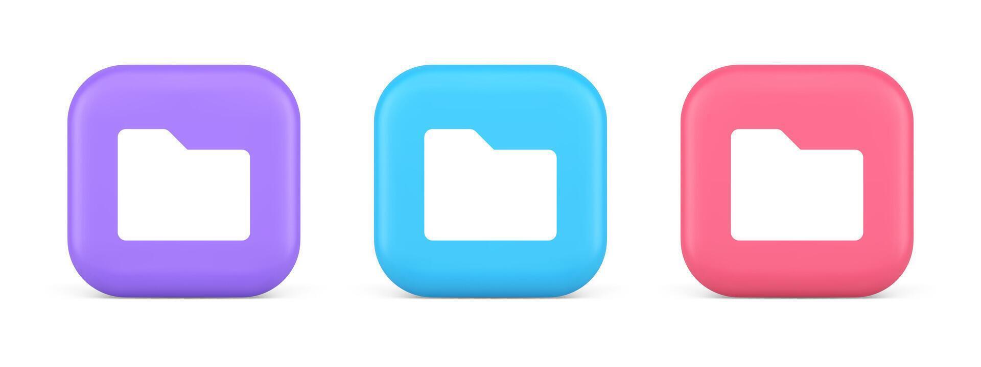 File folder archive directory button cyberspace digital document storage organizing 3d icon vector