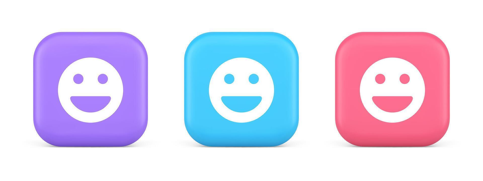 Smiley emoticon comic face emoji button laughing social network reaction happy 3d icon vector