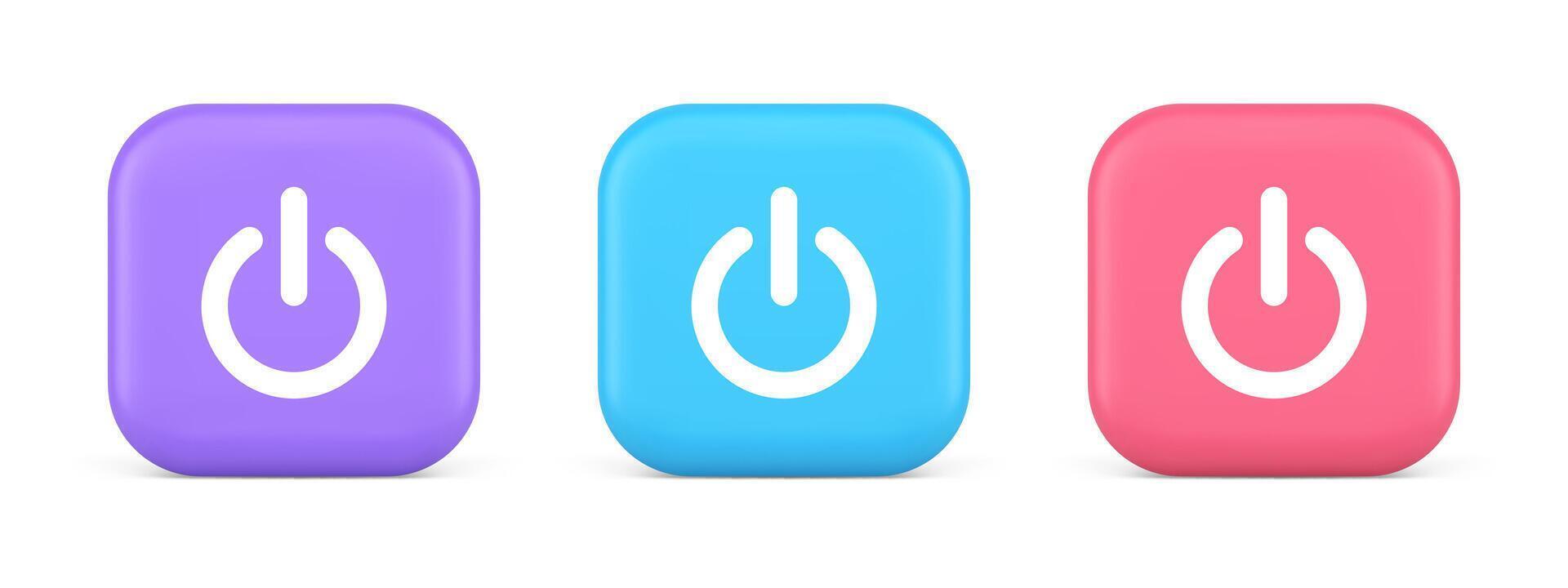 Shutdown turn on off button energy switch power start stop web app design 3d realistic icon vector