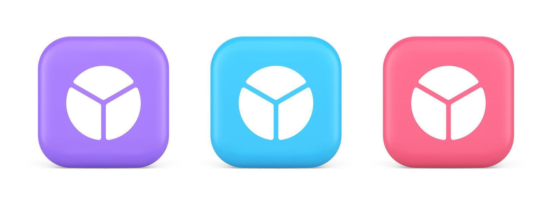 Chart pie three section button financial presentation business analyzing web app 3d icon vector
