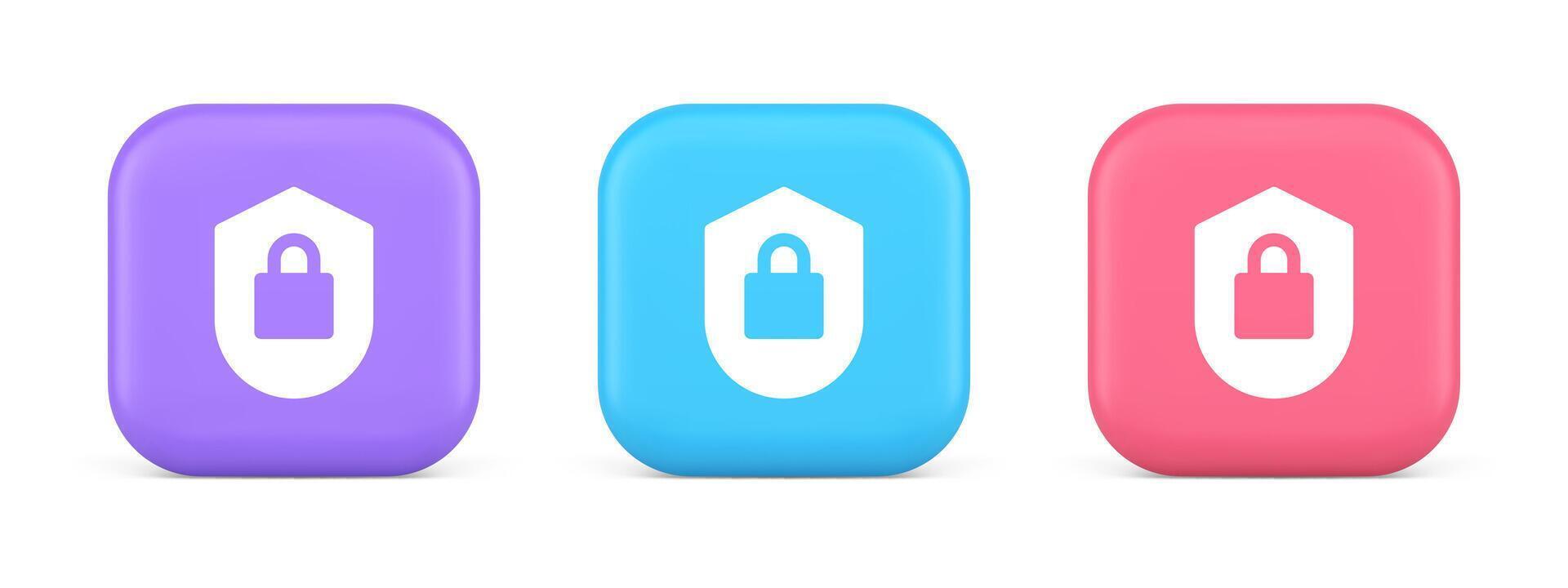 Lock shield security button privacy blocked password service web app 3d realistic icon vector